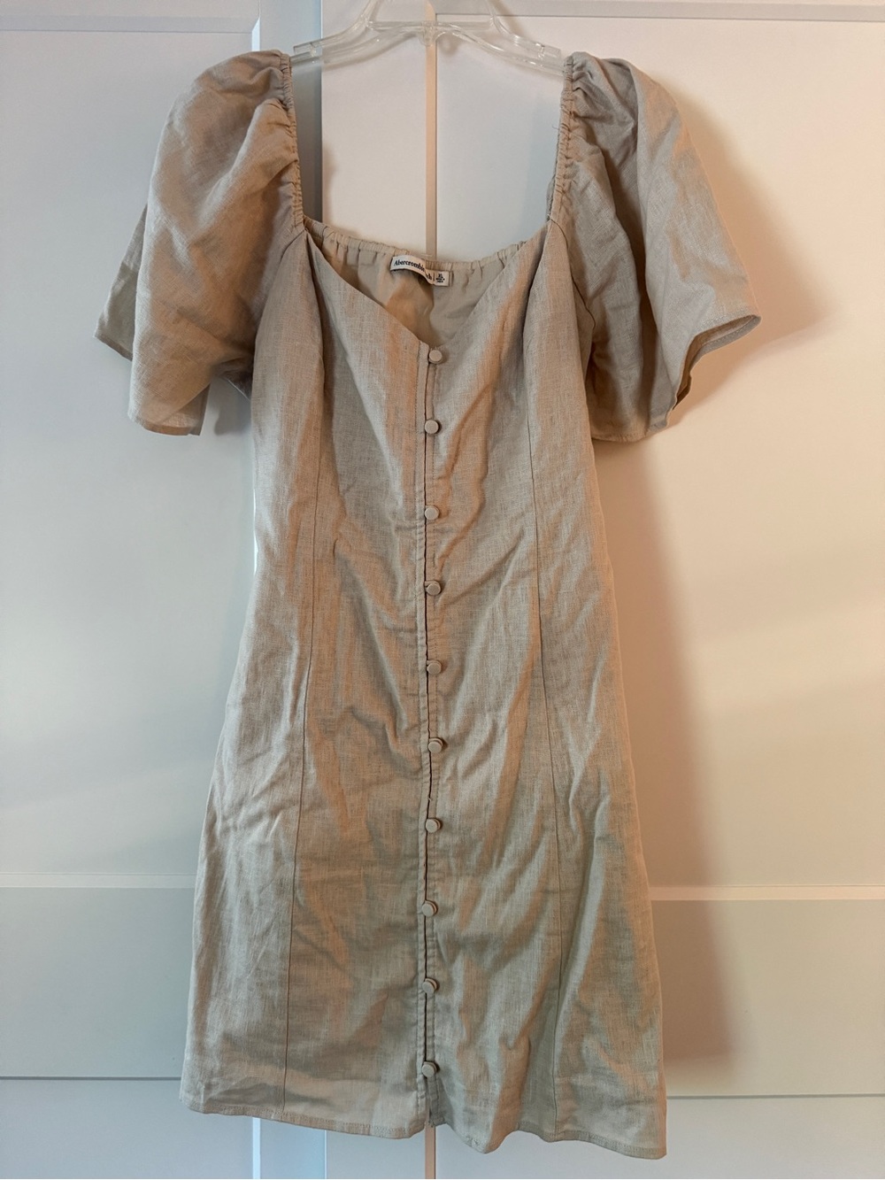 Abercrombie &Fitch linen button-front dress puff sleeves sz XL Milkmaid Coquette